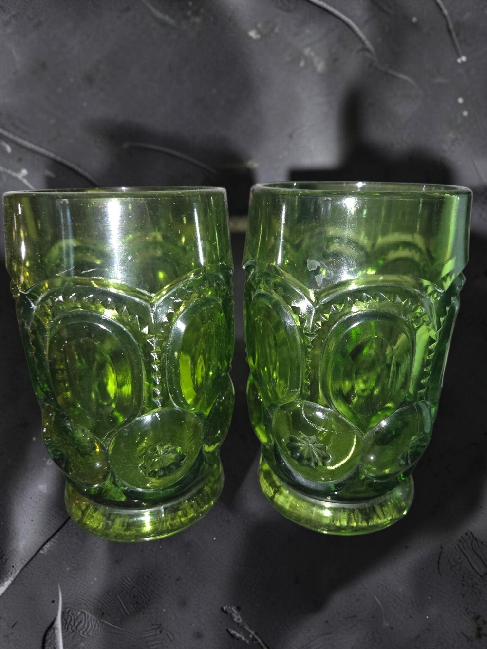 Le Smith Moon And Stars Green Pressed Glass Tumbler - Set of 2